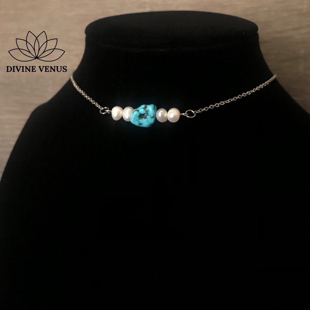 Genuine Turquoise & Natural Pearl Choker Necklace